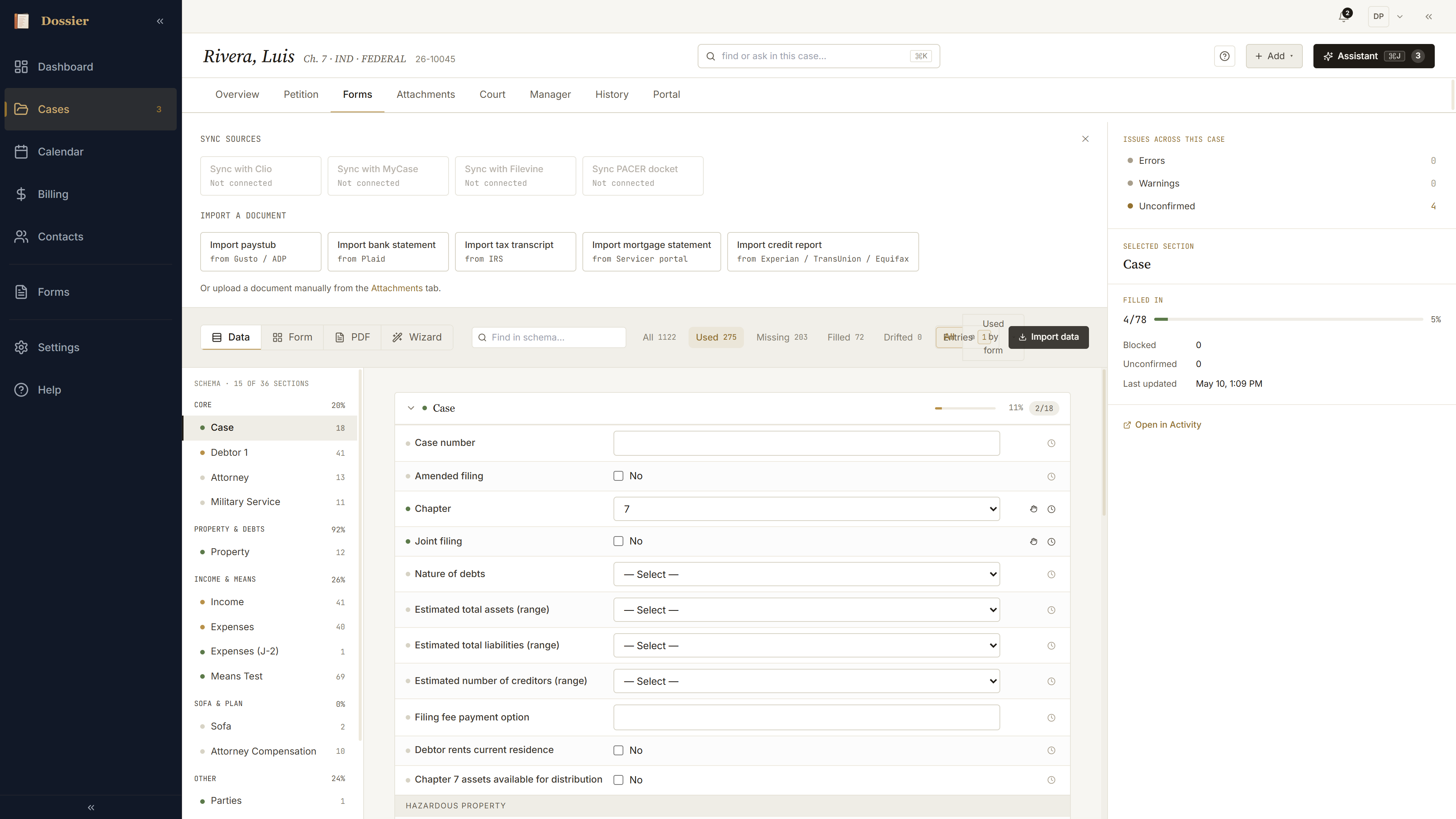 Pull-data tray open with paystub, tax-return, and bank-statement tiles highlighted