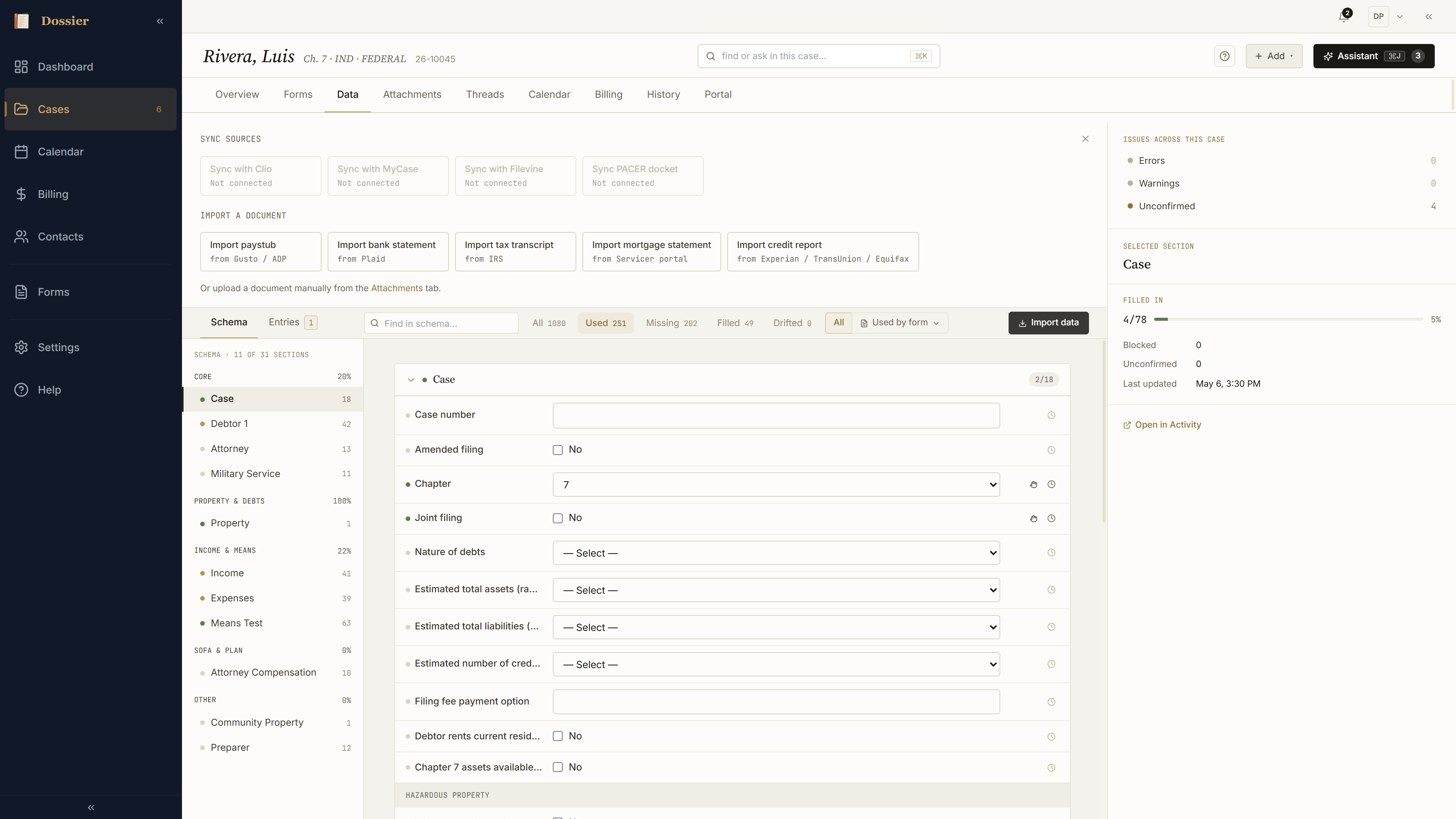 Pull data menu open with source options