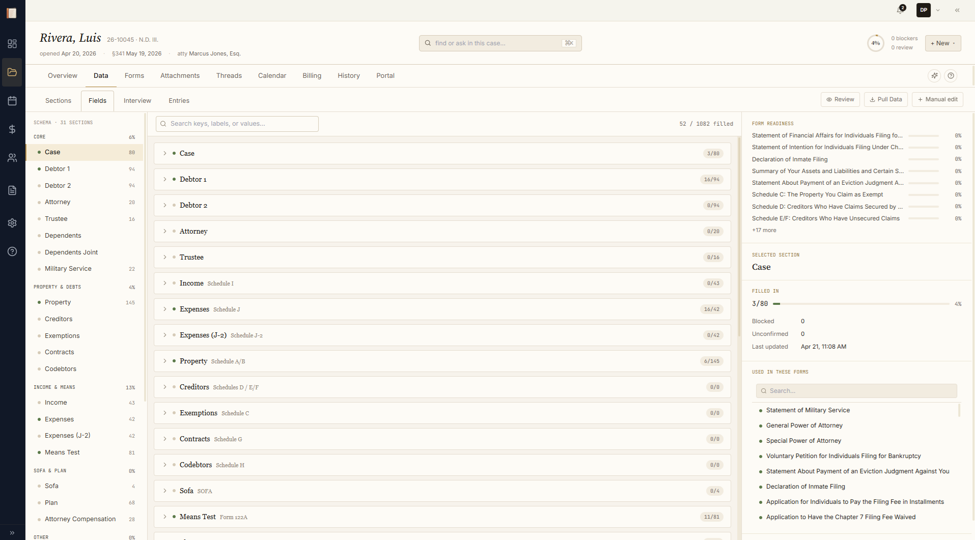 Split-pane data entry and live PDF preview